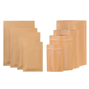 Eco-friendly kraft paper stand-up pouches with aluminum foil lining and zip lock closure