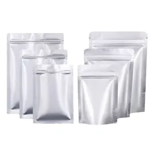 Set of thickened silver aluminum foil stand-up ziplock bags in multiple sizes for food