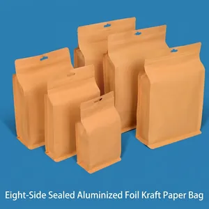 Octagonal Seal Kraft Paper Bag Aluminum Foil Lined Resealable Zipper Storage Pouch Food Grade Moisture-proof Tea Snack Bag