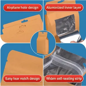 Eight-side seal kraft paper bags with aluminum foil lining and zip-lock seal for food