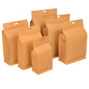 Eight-side sealed kraft paper pouches with zipper and hang hole in various sizes