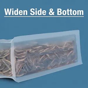 Frosted horizontal eight-side sealed stand-up pouch with widened bottom for snacks