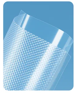 Macro detail of food-grade vacuum bag showing embossed grid texture and clear transparency