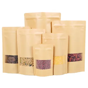 Bolsas de papel kraft con ventana para almacenamiento de alimentos y empaque resellable