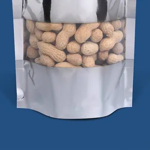 Silberner Aluminium-Standbeutel mit Sichtfenster für Lebensmittel und Snack-Aufbewahrung