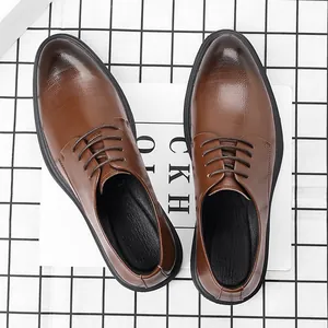 British Style Men's Business Formal Leather Shoes Pointed Toe Height Increasing Lace-Up Wedding Shoes Groom Suit Shoes