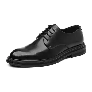 Elegant classic black leather business dress shoes for men with unique textured finish