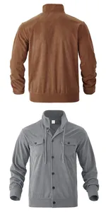 Vorder- und Rückansicht der Herren-Cordjacke mit Stehkragen und Taschen in Grau