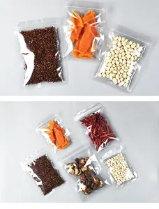 Détail de plusieurs tailles de sacs zippés transparents épais pour aliments et bijoux