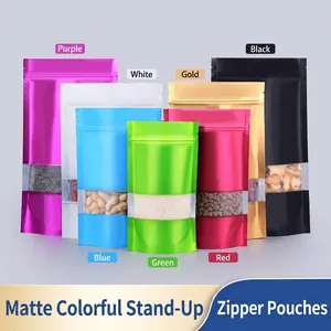 Matte Aluminum Foil Stand Up Zip Lock Bags With Clear Window Resealable Food Grade Pouch For Tea Cookie Gift Packaging