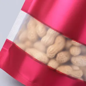 Vibrant red matte aluminum foil stand-up pouch featuring a clear frosted window for display
