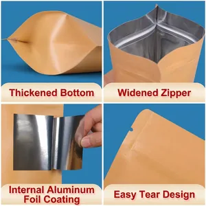 Bolsa de papel kraft con revestimiento de aluminio y cierre hermético de cremallera