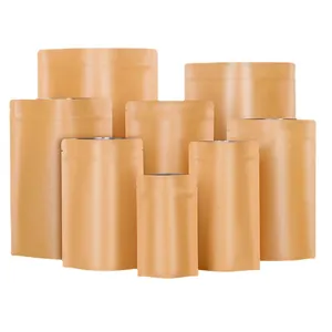 Bolsas de papel kraft premium de pie con revestimiento de aluminio y cierre de cremallera zip.
