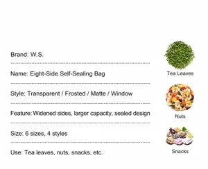Detailed parameters of eight-side seal stand-up resealable bags for food packaging