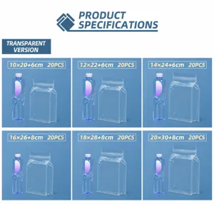 Comprehensive size chart for transparent eight-side seal stand-up plastic packaging pouches