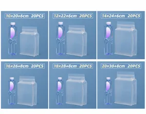 Detailed size comparison of frosted semi-transparent eight-side seal stand-up pouches.