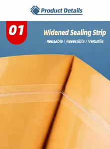 Close-up view of the widened reusable zipper seal on a kraft paper snack bag