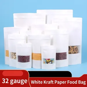 Weiße Kraftpapier Standbeutel Mit Mattiertem Fenster Verdickte Selbstversiegelnde Reißverschlussbeutel Für Lebensmittel Snacks Tee Aufbewahrung Verpackung