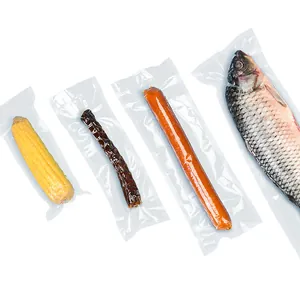 Professional embossed vacuum sealer bags for food storage containing fish corn and sausage