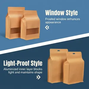 Kraftpapier-Beutel mit achtseitiger Versiegelung, Fenster und lichtdichten Varianten.