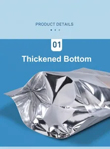 Detailansicht des verstärkten Bodens eines silbernen Aluminiumfolien-Standbeutels