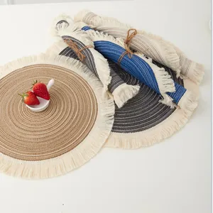 Woven round cotton yarn placemats with elegant tassel edges in various colors