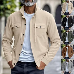 Herren Oberteil Schwere Cordjacke Amerikanisch Vintage Stehkragen Multi-Tasche Einreihige Lässige Jacke Mantel