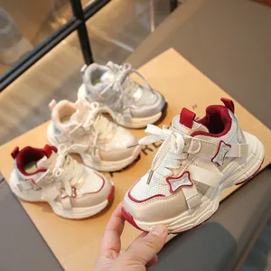 Breathable girls sneakers with glitter star accents and non-slip soles for active kids