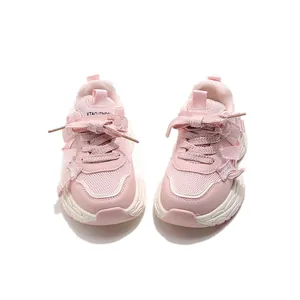 Stylish pink breathable sneakers for girls with durable non-slip chunky soles for spring