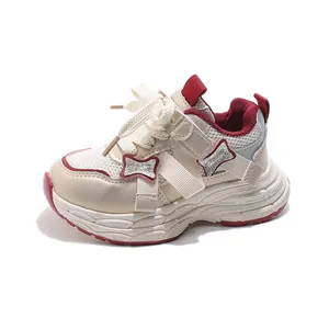 Stylish breathable chunky sneakers for girls featuring star accents and non-slip rubber soles
