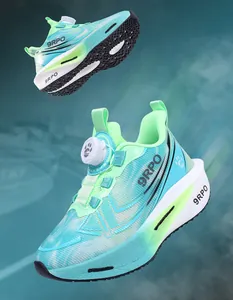 Professional boys' breathable sneakers featuring a rotary buckle and cyan gradient design.