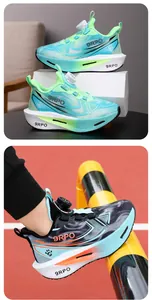 Detailed view of boys fashionable lightweight breathable sneakers with rotary buckle system