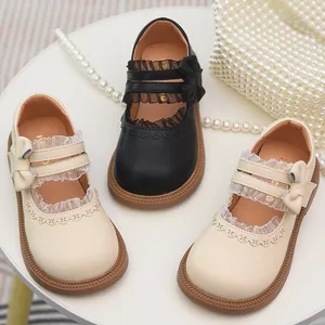 Elegantes zapatos Lolita para niña con volantes y lazos para actuaciones escolares
