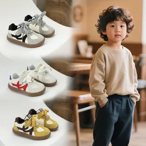 Stylish kids' casual board shoes with soft soles including a toddler model view.