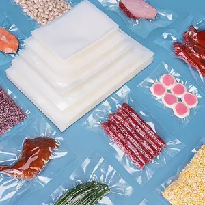 Transparent food vacuum sealer bags in various sizes for commercial kitchen storage