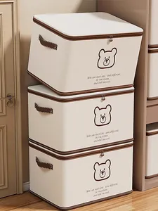 Stackable large capacity fabric storage bins with cute bear design and handles