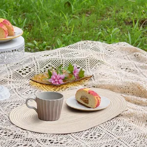 Mantel individual ovalado tejido moderno y minimalista para picnic al aire libre