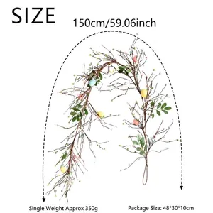 Colorful Easter egg and berry vine garland, 150cm length for spring home decoration