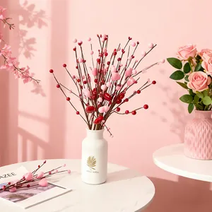 Artificial Heart Berry Stem Christmas Valentine Decoration Foam Red Pink Berry Sprays For Home Bedroom Living Room Vase Flower Arrangement