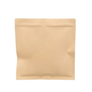 Square brown kraft paper stand-up pouch with zip-lock for various tea packaging