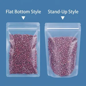 Comparison of frosted transparent zip-lock bags in flat-bottom and stand-up styles