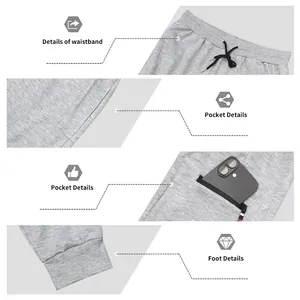 Detailansicht von Bund, Reißverschlusstaschen und Rippbündchen der grauen Strickhose.
