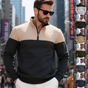 Felpa pesante da uomo con mezza zip, spalle trapuntate e dettagli in stile street