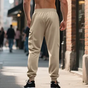 Detail of men's heavy joggers showing the back fit and side cargo pocket style.