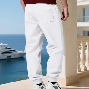 Detail view showing back pocket and ribbed cuffs of white men's fleece joggers