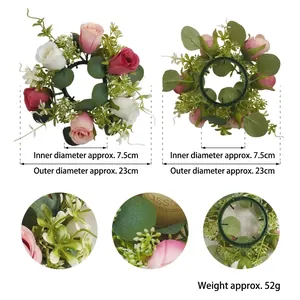 Detailed specification view of artificial eucalyptus and rose candle ring wreath