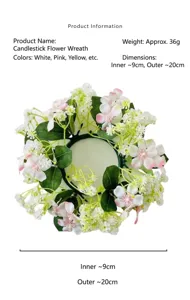 Ghirlanda di fiori artificiali per portacandele bianco e rosa, decoro tavola, 20 cm diam.