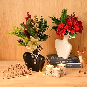 Artificial Christmas Flower Bouquet With Satin Poinsettia Pine Cones Berries Pine Needles For Christmas Tree Decoration Party Home Decor