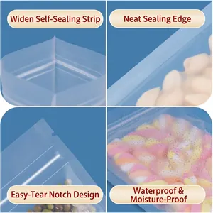 Frosted stand-up food storage bags with widened zipper seal and easy-tear notch