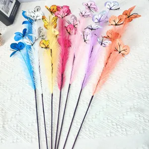 Detailed macro view of colorful artificial butterfly reed stems for creative home decoration